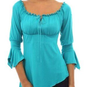 Boho Asymmetrical Peasant Tunic Never Worn Turquoise